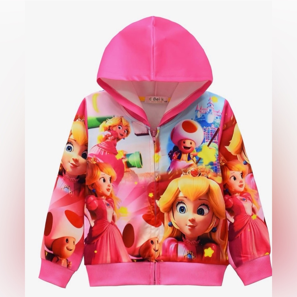 Pink Super Mario Kids Zip-Up Hoodie